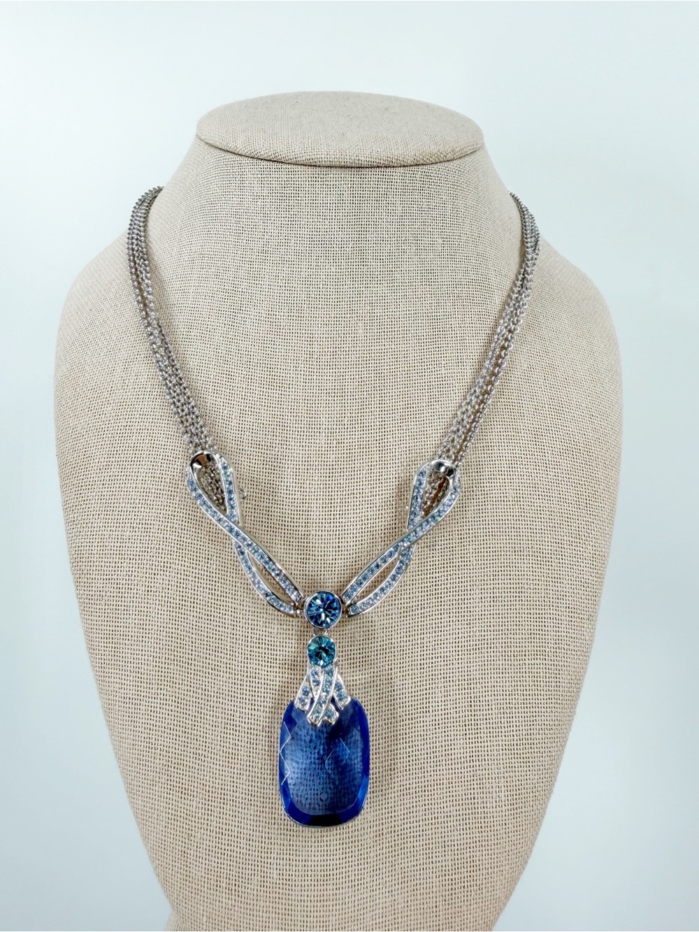 Givenchy Silver Tone Blue Crystal Necklace